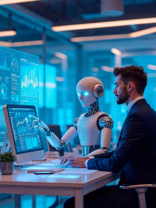 man-robot-working-together-high-tech-office_23-2151966702